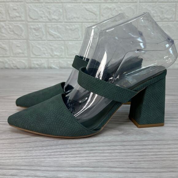 Coconuts by Matisse Sandals 6M Riley Pointed Toe Block Heel Slip-on Mules Green - Picture 6 of 8